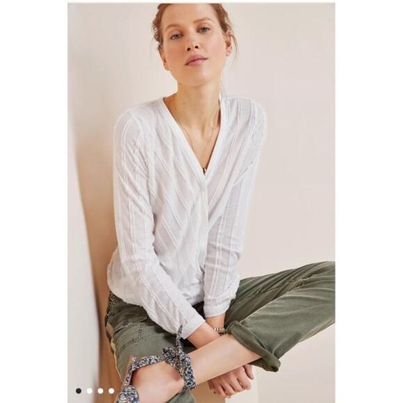 Maeve Anthropolgie Audre textured top long sleeve button cuff minimalist vneck M - Picture 1 of 13